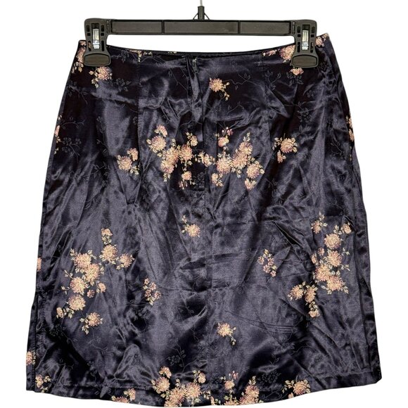 Vintage Y2K Smart Set Navy Blue Satin Midi Skirt Floral Fairy Whimsical 90s S - Picture 2 of 5
